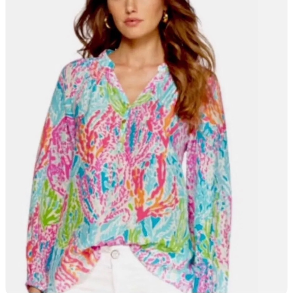 Lilly Pulitzer HOLY GRAIL turquoise Let’s Cha Cha Elsa top women’s size medium